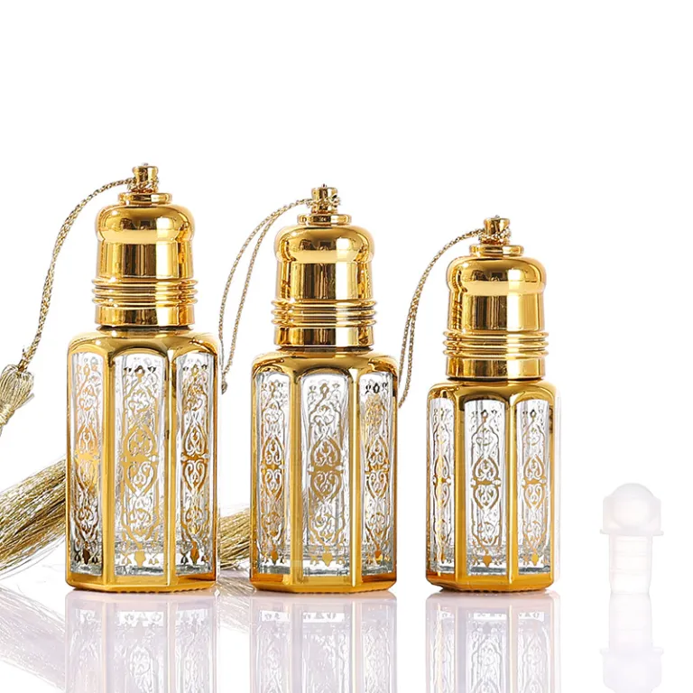 موجود در انبار، بطری رول‌آن روغن اسانس هشت‌ضلعی با مهر طلایی، بطری تقسیم عطر خاورمیانه‌ای، بطری شیشه‌ای نمونه کوچک، بطری رول‌آن ماساژ چشم