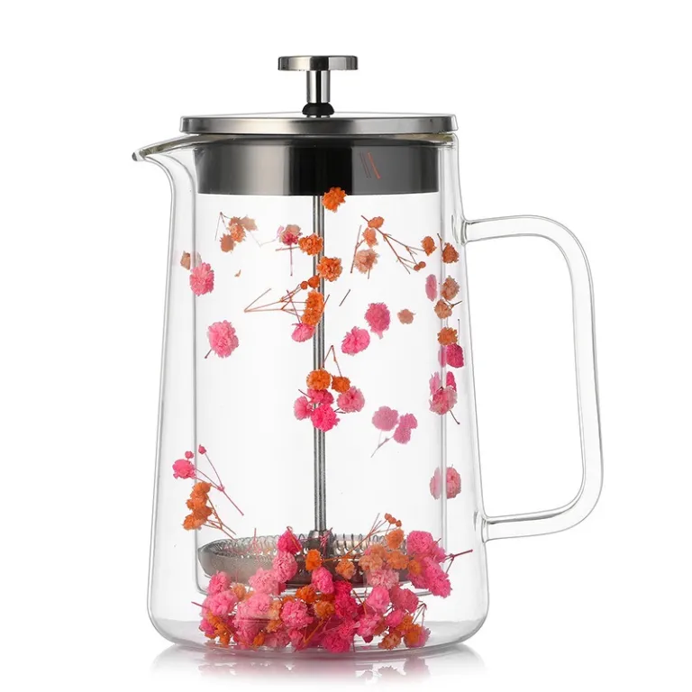 فرنچ پرس دولایه شیشه بوروسیلیکات با فیلتر قهوه، قوری فرنچ پرس خانگی برای دم کردن چای و قهوه