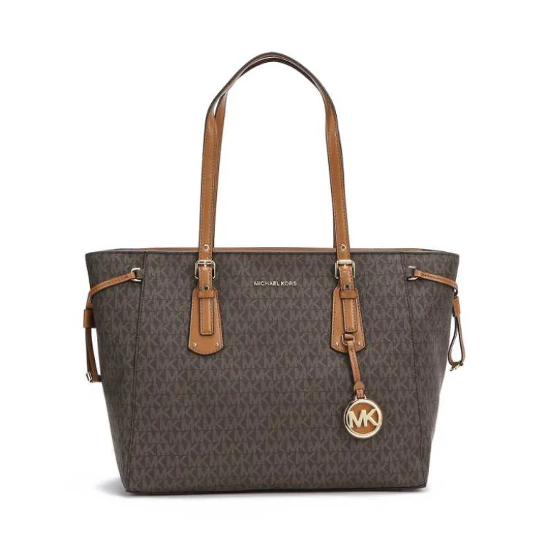 کیف دوشی زنانه MICHAEL KORS مدل Voyager طرح مونوگرام دورنگ