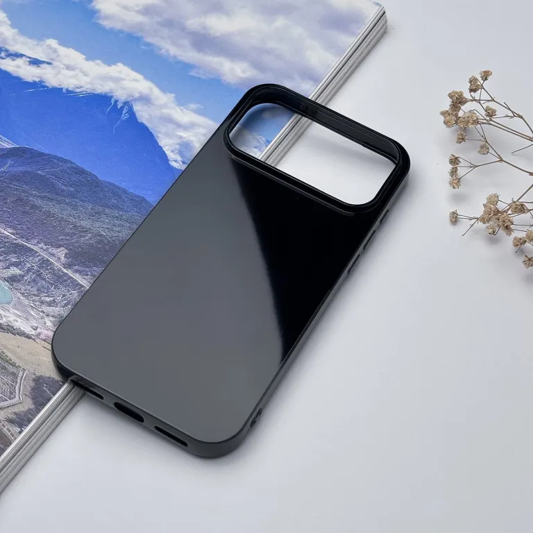 قاب ژله‌ای TPU مشکی براق مناسب اپل 17e IP17pm طرح چاپی براق روکش نرم