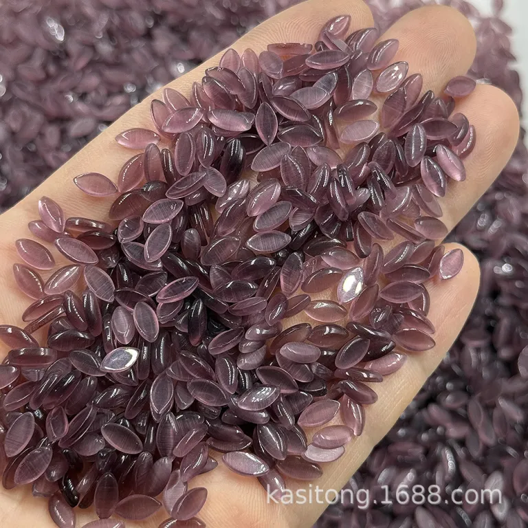 نگین چشم‌گربه‌ای مصنوعی بادامی 4*8mm با کف تخت، فروش مستقیم کارخانه، مناسب گردنبند، سگک کفش و لوازم چسبی