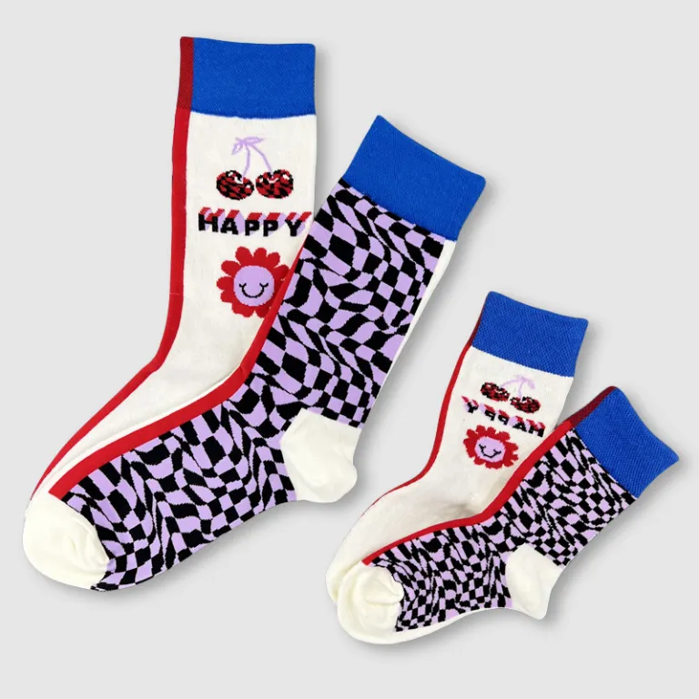 جوراب بچگانه HappySocks طرح کارتونی ساق متوسط مدل هایپی مناسب دختر و پسر برای استفاده بیرون از منزل طرح بامزه عمده و خانوادگی