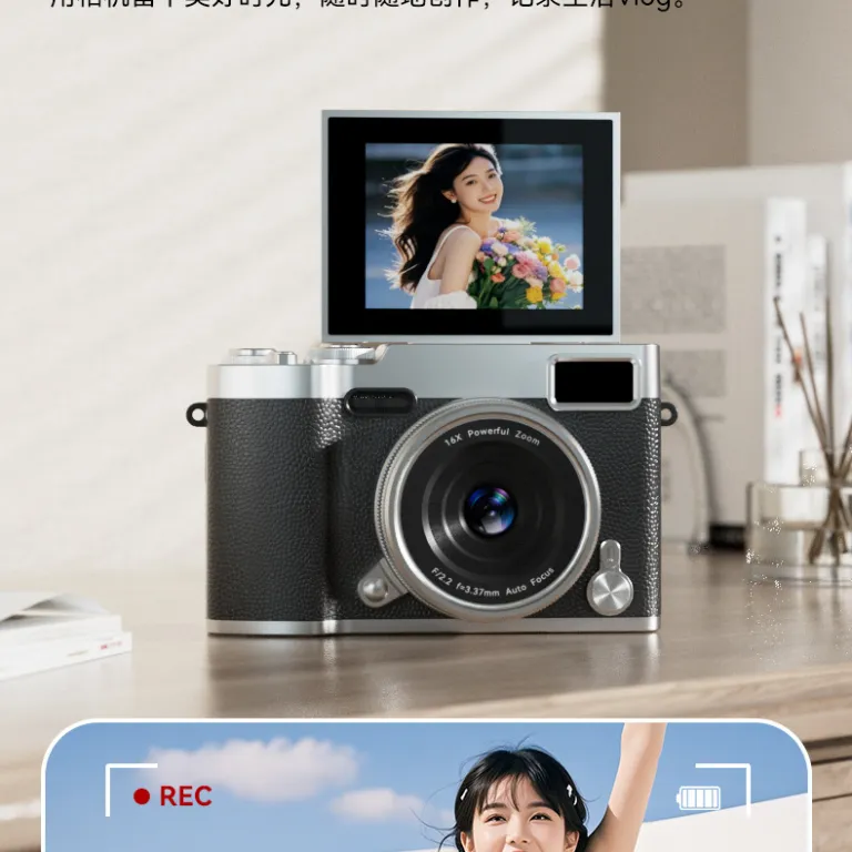 دوربین CCD با کیفیت فوق‌بالا، صفحه نمایش چرخان و تاشو، دوربین دیجیتال یکپارچه برای دانش‌آموزان، پردیس، سفر و سبک رترو با زوم 16 برابر