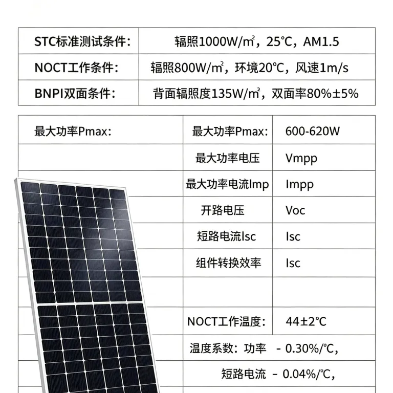 پنل خورشیدی دوطرفه مونوکریستال کارخانه‌ای 600W-620wTOPCon برای مصارف خانگی