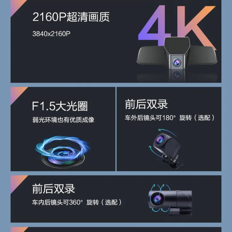 دوربین ثبت وقایع مدل 26 فرونلاندر/کرولا کراس بدون سیم‌کشی وای‌فای کیفیت بالا 4K دو لنز جلو و عقب اورجینال