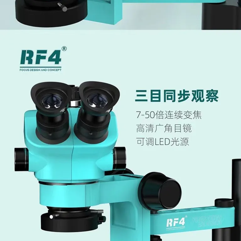 RF47050pro میکروسکوپ با بزرگنمایی بالا برای تعمیر مادربرد موبایل، میکروسکوپ HD با زوم پیوسته دو بازویی