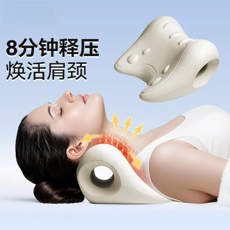 بالش گردنی C شکل جدید با کشش و اصلاح قوز گردن، ماساژور طب فشاری جاذبه‌ای برای صاف کردن انحنای گردن