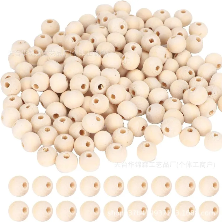 6-40mm مهره‌های چوبی گرد رنگ چوب طبیعی از چوب هِم‌لاک، مهره‌های فله DIY عمده برای زیورآلات و اسباب‌بازی، سوراخ بزرگ، تولید کارخانه