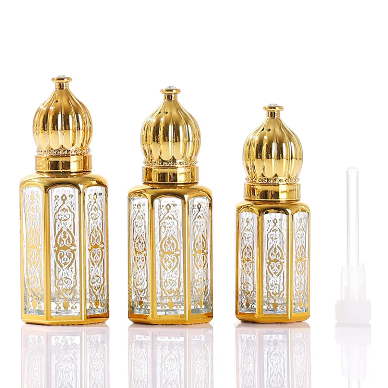 موجود در انبار، بطری رول‌آن روغن اسانس هشت‌ضلعی با مهر طلایی، بطری تقسیم عطر خاورمیانه‌ای، بطری شیشه‌ای نمونه کوچک، بطری رول‌آن ماساژ چشم