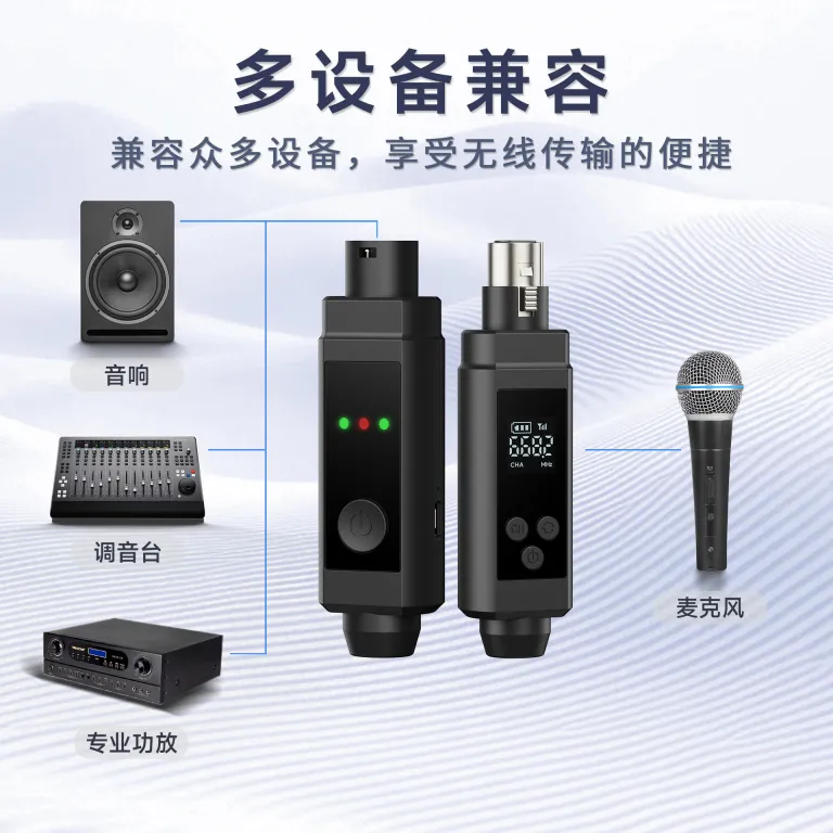 فرستنده و گیرنده صوتی بی‌سیم UHF تبدیل میکروفون سیمی به بی‌سیم با تغذیه فانتوم 48V