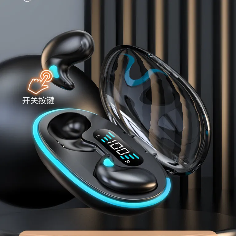 X55 هدفون بلوتوثی مخفی خواب هدایت استخوانی مینیاتوری با حذف نویز، نمایشگر دیجیتال و باتری فوق‌طولانی، رنگ ماکارونی