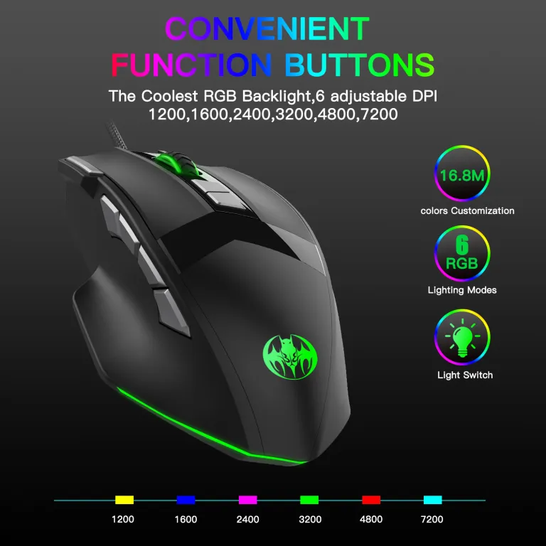 ماوس گیمینگ بی‌سیم بلوتوثی بی‌صدا با شارژ بی‌سیم 10 کلید و نور RGB 4800DPI