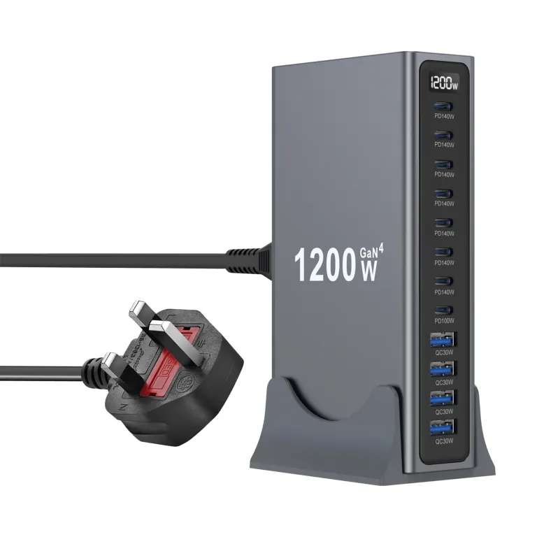 شارژر رومیزی 1200W مدل جدید بین‌المللی 1300W شارژر PD نیترید گالیوم 12 پورت رومیزی