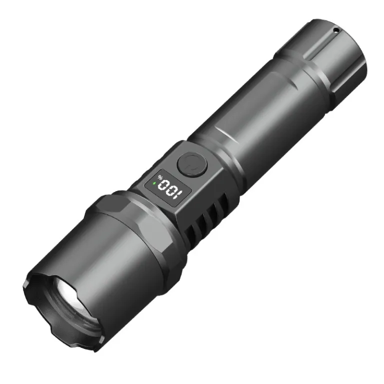 چراغ قوه LED فوق روشن با نمایشگر دیجیتال، قابل شارژ، باتری بادوام، قابل حمل، زوم 18650 و لیزر سفید