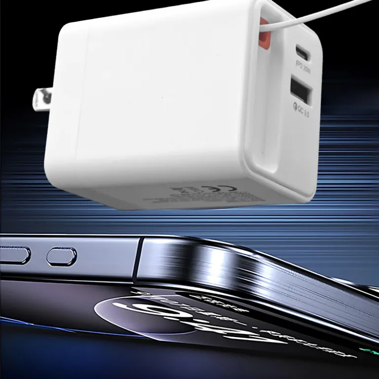 شارژر دیواری باکیفیت 65w دو پورت PD USB C با کابل جمع‌شونده و سر شارژ گالیوم نیترید
