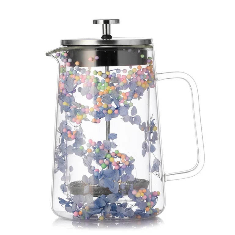 فرنچ پرس دولایه شیشه بوروسیلیکات با فیلتر قهوه، قوری فرنچ پرس خانگی برای دم کردن چای و قهوه