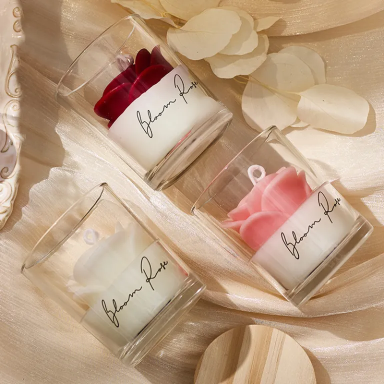 شمع معطر رز در جام شیشه‌ای، هدیه ولنتاین و عروسی، تزئینی منزل