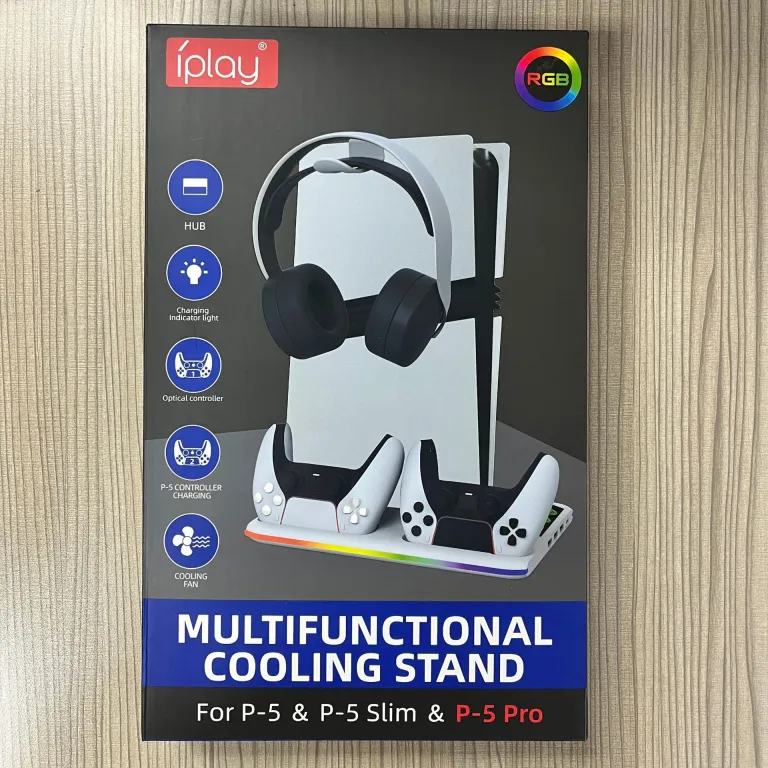 PS5/slim/Pro پایه خنک‌کننده چندمنظوره کنسول بازی با نور RGB PS5 شارژر دسته و آویز هدفون