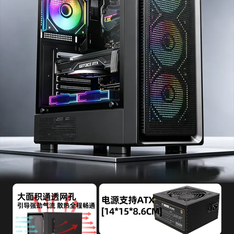 کیس کامپیوتر روباه نه‌دم T10 کیس اسمبل‌شده دسکتاپ ATX شیشه‌ای 240 خنک‌کننده آبی بدنه mATX