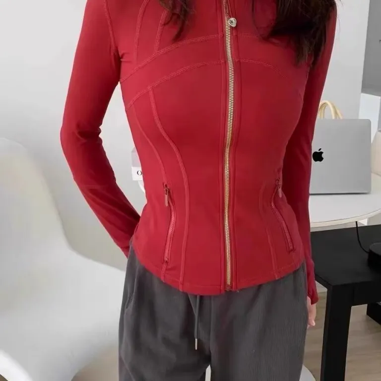 ژاکت زنانه lulu با لیبل اصلی DF، یقه ایستاده، زیپ طلایی، مناسب یوگا، بدنسازی، آستین‌بلند و دویدن