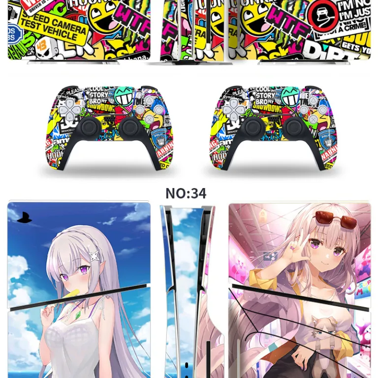 PS5 برچسب محافظ رنگی برای کنسول اسلیم، استیکر اسکین مخصوص مدل دیجیتال و دیسک‌خور با طرح کارتونی