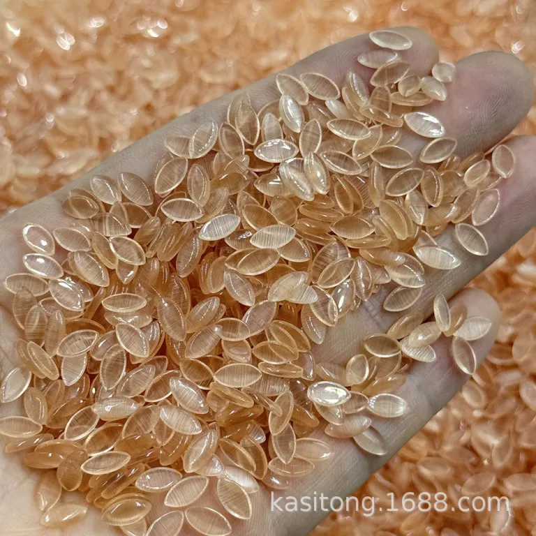 نگین چشم‌گربه‌ای مصنوعی بادامی 4*8mm با کف تخت، فروش مستقیم کارخانه، مناسب گردنبند، سگک کفش و لوازم چسبی